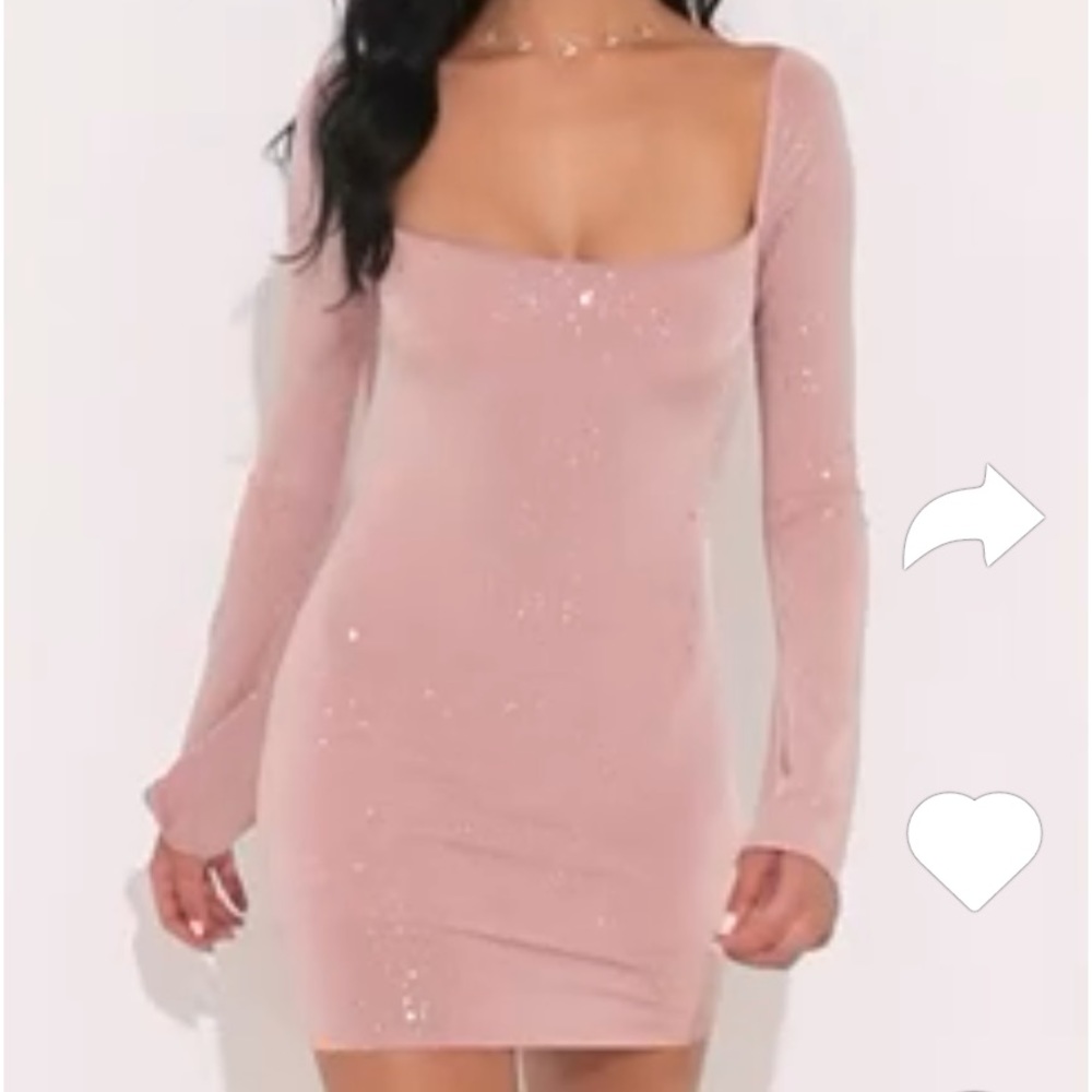 NWT Lucy In The Sky Pink Long Sleeve Homecoming Prom Glitter Dress Size Small